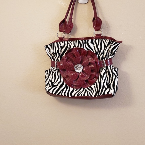 Zebra print with red flower purse bag - Picture 3 of 7